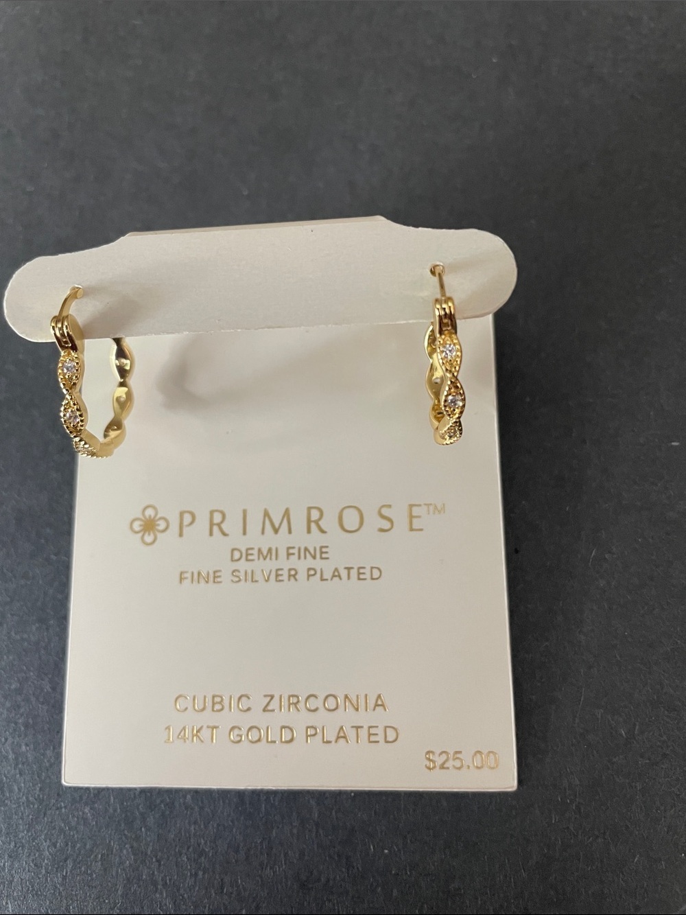 14KT Gold-Plated Cubic Zirconia Twist Hoop Earrings - Gold